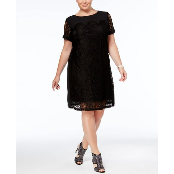 Sangria Plus Size Lace Shift Dress Black 24W