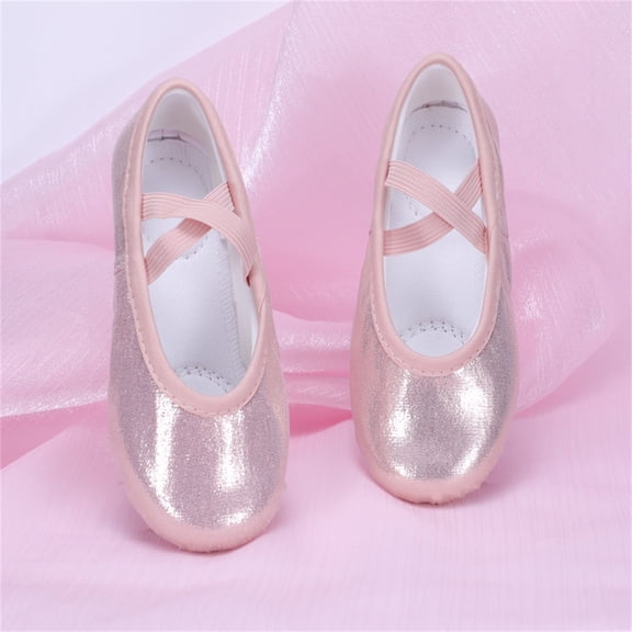 Nmnitkp Girls' Shiny Glitter Ballet Dance Shoes, Soft Sole No-Tie Dance Slippers for Toddler/Little Kids, Ballet Practice & Performance Shoes Pink,25