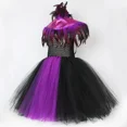 thumbnail image 5 of Disfraz de bruja de Halloween, Malefice, para niñas, color morado y negro, con tutú elegante, capa de plumas, disfraz de reina malvada, ropa para niños, 5 of 5