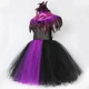 thumbnail image 5 of Disfraz de bruja de Halloween, Malefice, para niñas, color morado y negro, con tutú elegante, capa de plumas, disfraz de reina malvada, ropa para niños, 5 of 5