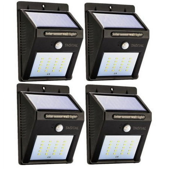 Tagital Solar LED Motion Sensor Flood & Security Lights, 20 LEDs, Waterproof, 4-Pack
