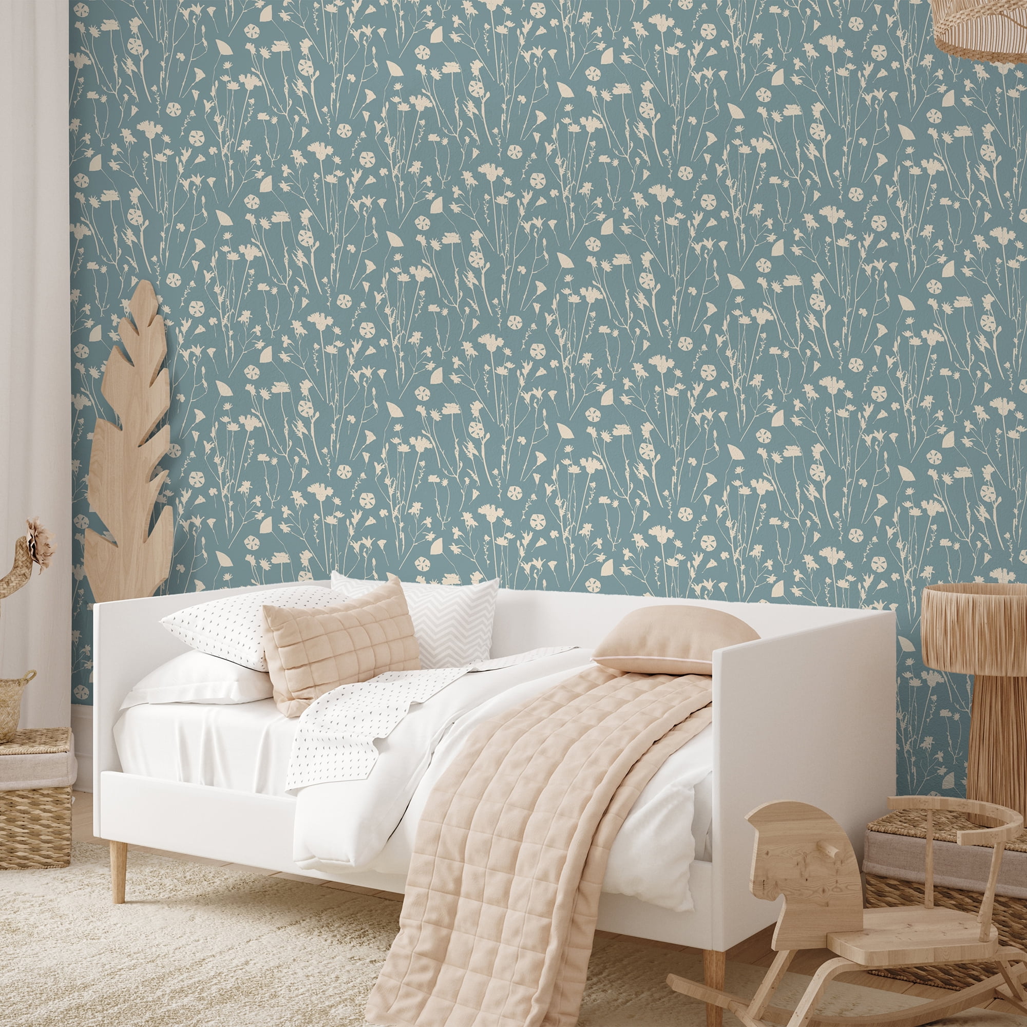 SimurgWallArts - Beige Wildflowers Peel and Stick Vinyl Nursery Wallpaper - 19x118 in, 15.57 Sq. ft.