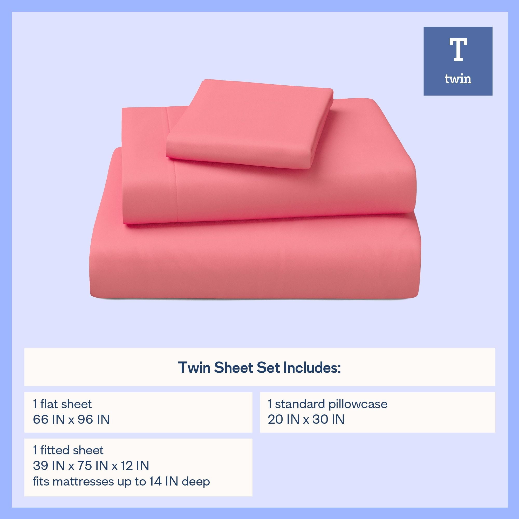 Mainstays Kids Microfiber Bed Sheet Set, Twin, Pink, 3 Pieces