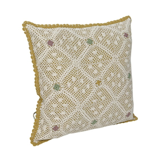 Bloomingville Hand-Woven Reclaimed Cotton Crocheted Pillow with Diamond Pattern, Multicolor