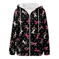thumbnail image 4 of Fiaer Women Hoodies Cancer Awareness Full Zip up Hooded Sweatshirts Oversized Pink Ribbon Drawstring Baggy Long Sleeve Tops with Pocket Black XS, 4 of 5