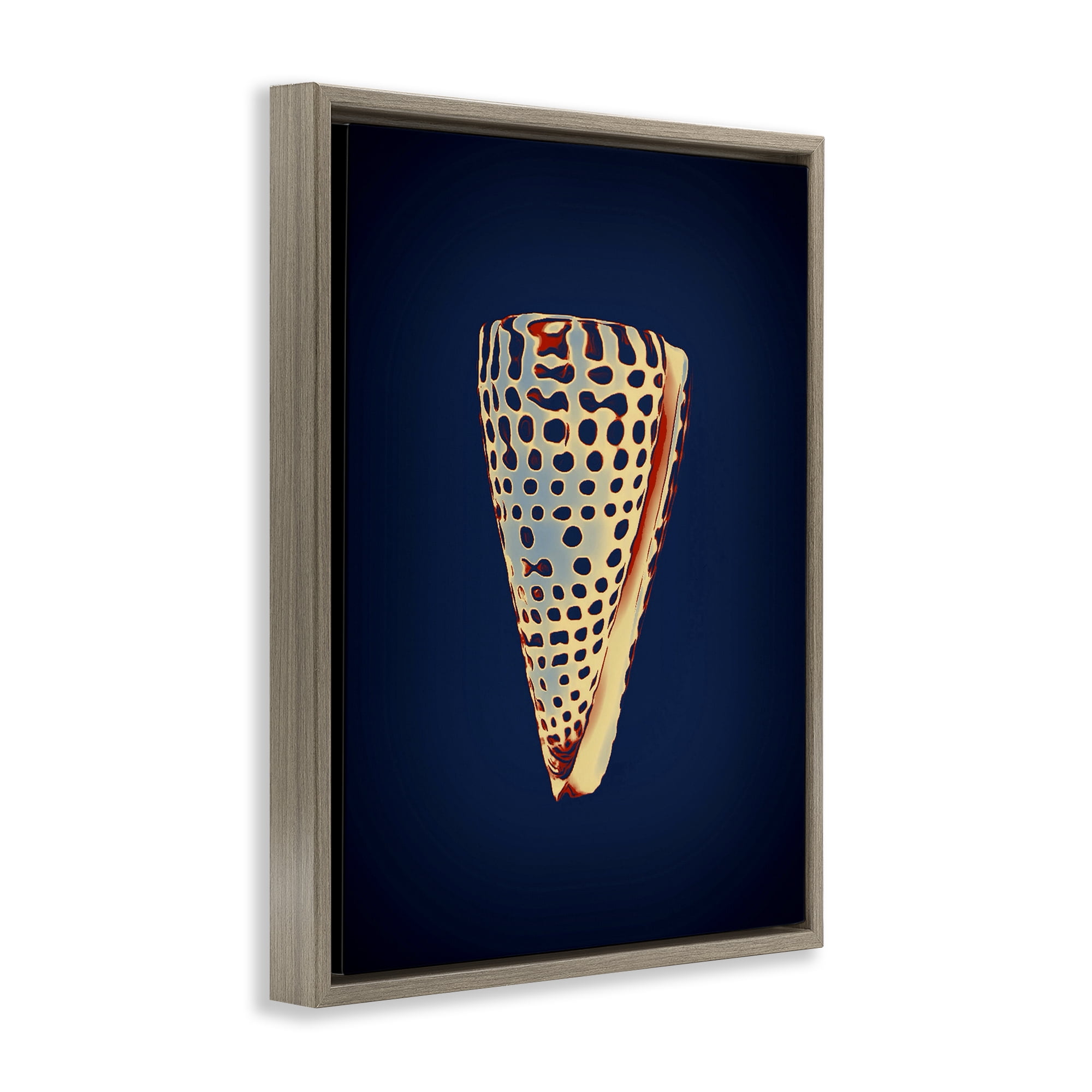 Stupell Industries Cone Shell on Blue Nautical & Beach Painting Brown Floater Framed Canvas Art Print Wall Art, 17 x 21
