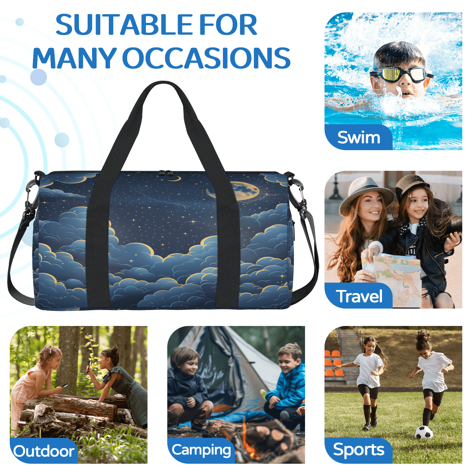 Herdesigns Space Galaxy Gym Bag for Women, Duffle Bag for Travel Sport, Moon Star Lightweight Waterproof Carry on Weekender Dance Yoga Workout Bags
