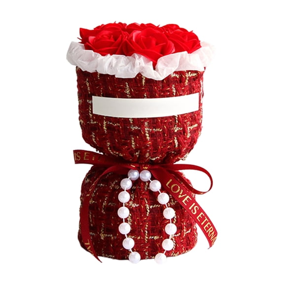 Valentine's Day Decoration Mini Artificial Rose Bouquet, Romantic Woven Fabric Wrapped Flower Gift For Girlfriend Lover & Valentine's Day Decor