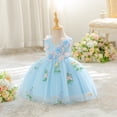 thumbnail image 6 of FINALGANG Girls Kids Floral Embroidered Tulle Dress Sleeveless V Neck 3D Flower Decor Flared Skirt Princess Party Dress For Daily Wear Blue 3-6 Months, 6 of 6