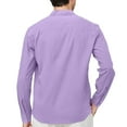 thumbnail image 3 of Dresfit Linen Shirt Men Solid Button Shirts Spring Plus Size Henley Long Sleeve Shirt Summer Lightweight Loose Hawaiian Vacation Tops Purple M, 3 of 3