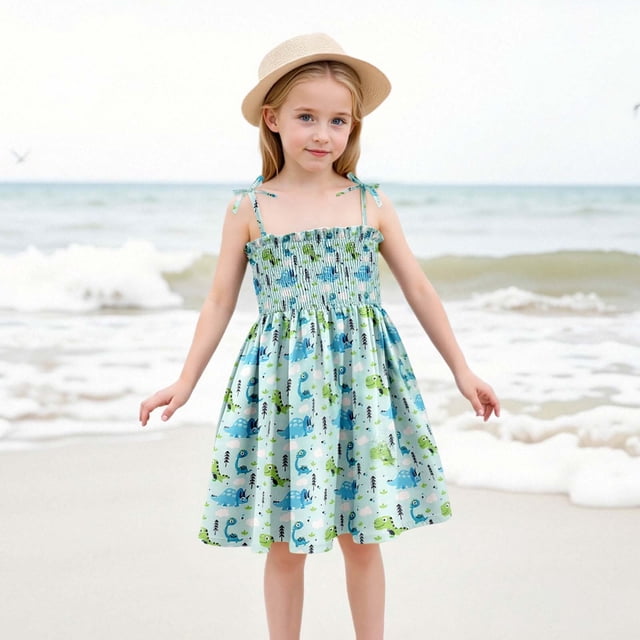 Robes pour Filles Robe à Fleurs à Bretelles Légère Robe d'Été avec Attaches Réglables pour la Plage et les Sorties Décontractées
