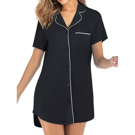 

Women Lapel Neck Buttons Pocket High-Low Hem Pajamas