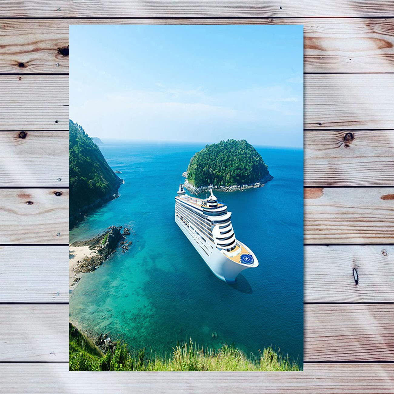 Ocean Blue Sky Canvas Wall Art Artwork Wooden Frame Painting 3D Cruise Ship  In Beautiful Ocean Blue Sky Landscape Nature Artwork For Bedroom Bathroom  Home Office Living Room Decorations 12x16 Inch