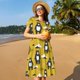 thumbnail image 4 of Fotbe Cartoon Bear Yellow Vestido Largo de Moda para Mujer, Vestido Tipo Camiseta con Manga Corta y Estilo Casual a Rayas y Bloques de Color, 4 of 6