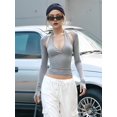 thumbnail image 6 of Women Wrap Top Y2k Long SLeeve Ballet Workout Yoga Shirt Gray M, 6 of 9