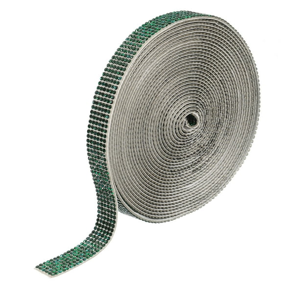 Uxcell Self Adhesive Rhinestone Strips, 4 Yards Crystal Rhinestone Ribbon Bling Diamond Stickers Wrap, Dark Green