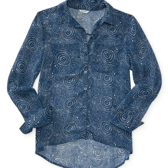 Aeropostale Womens Sheer Button Up Shirt, Blue, Juniors, Large