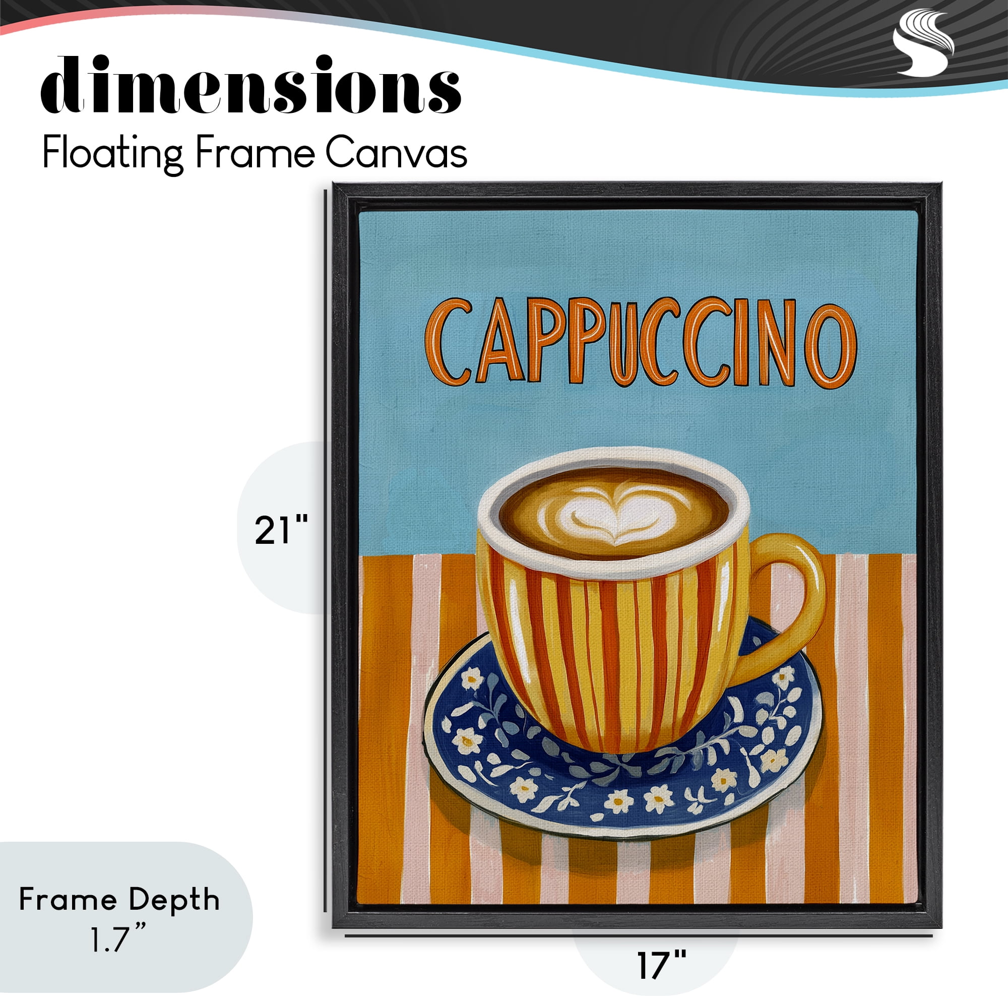 Stupell Industries Cappuccino Stripes Blue & Orange Black Framed Floater Canvas Wall Art, design by Yen
