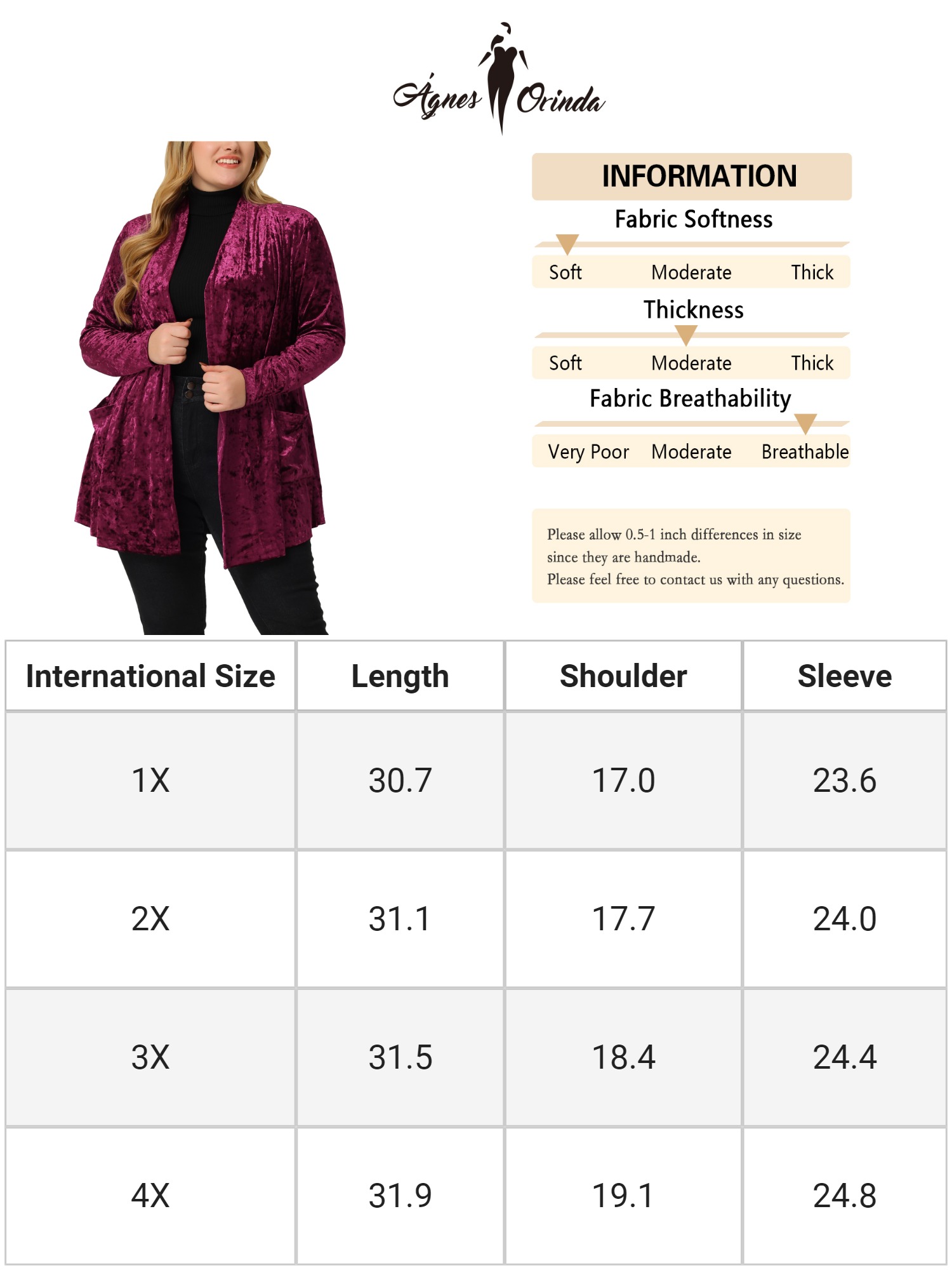 Unique Bargains Women's Plus Shawl Collar Pocket Open Front Velvet Cardigans Sweaters 1X Wine