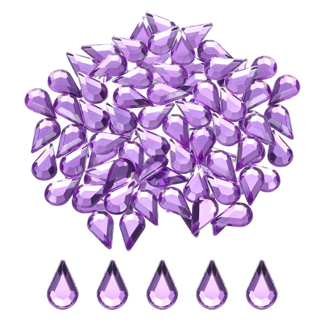 Uxcell 100Pcs Gemas de Acrílico de Fondo Plano en Forma de Gota de Agua 6x10mm Rhinestones Artificiales para Manualidades DIY Púrpura Medio