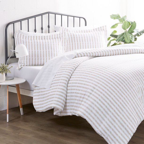 Noble Linens 3 Piece Rugged Stripes Duvet Cover Set, King/Calking
