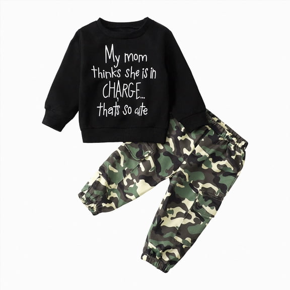 NOLDARES Toddler Baby Boy Fall Winter Clothes 2 Piece Cute PrintLong Sleeve Sweatshirt Elastic Pants Newborn Infant Boy Outfits Clothing(Black,3-4 Y)