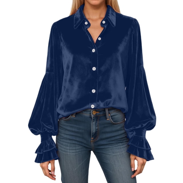 Daznico Elegant Flowy Ruffle Sleeve Blouse for Women's Formal Party and Wear