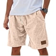 thumbnail image 3 of Nestiefly Cotton Linen Shorts Men Elastic Waist Knee Length Beach Shorts Lightweight Big and Tall Casual Short with Pockets Pink L, 3 of 9