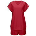 thumbnail image 4 of Women's V-Neck Short Sleeve Top and Shorts Set Casual Summer Outfit Soft Comfortable Wear Stylish Two Piece Suit for Daily, 4 of 8
