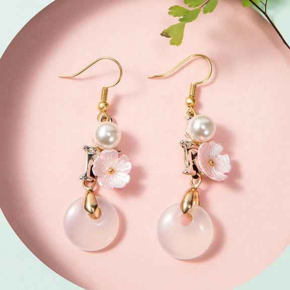 HOOUN Jade Donut Earrings Natural 925 Silver Jewelry Women Chalcedony Talismans-Pink