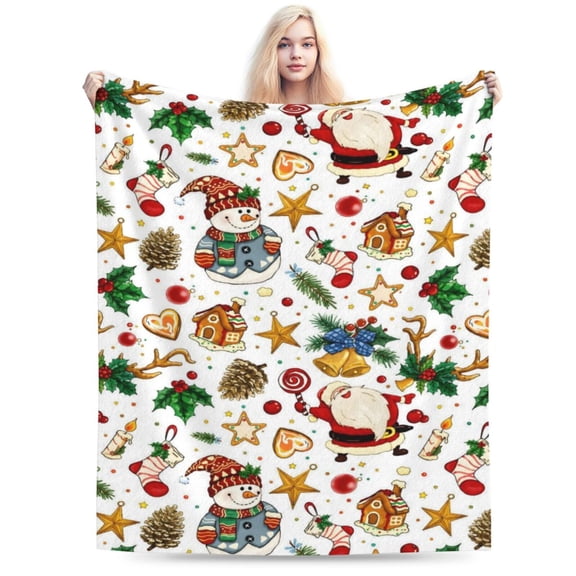 Christmas Santa Claus Snowman Throw Blanket Cozy Fluffy Plush Blanket Soft Flannel Throw Blanket for Men Women Gift Sofa Bed Couch 50x40