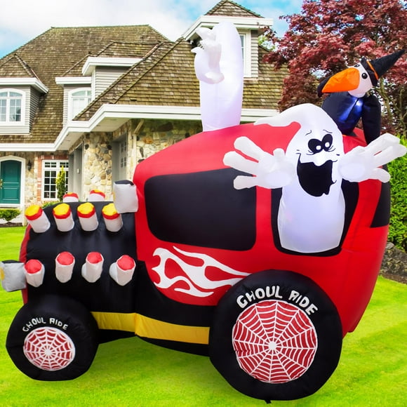 Coche fantasma inflable VENLOIS de Halloween de 5 pies con luces LED de 110 V