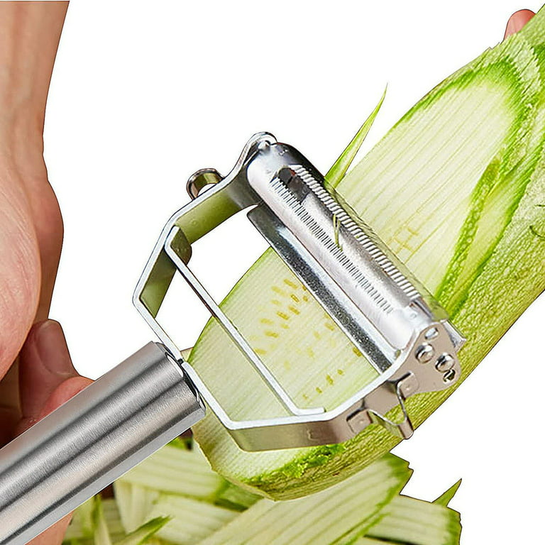 Deceny CB Julienne Peeler Vegetable Peeler Dual Blade Stainless Steel Cutter Slicer with Cleaning Brush for Carrot, Cucumber, Fruit, Multifunctional Peeler