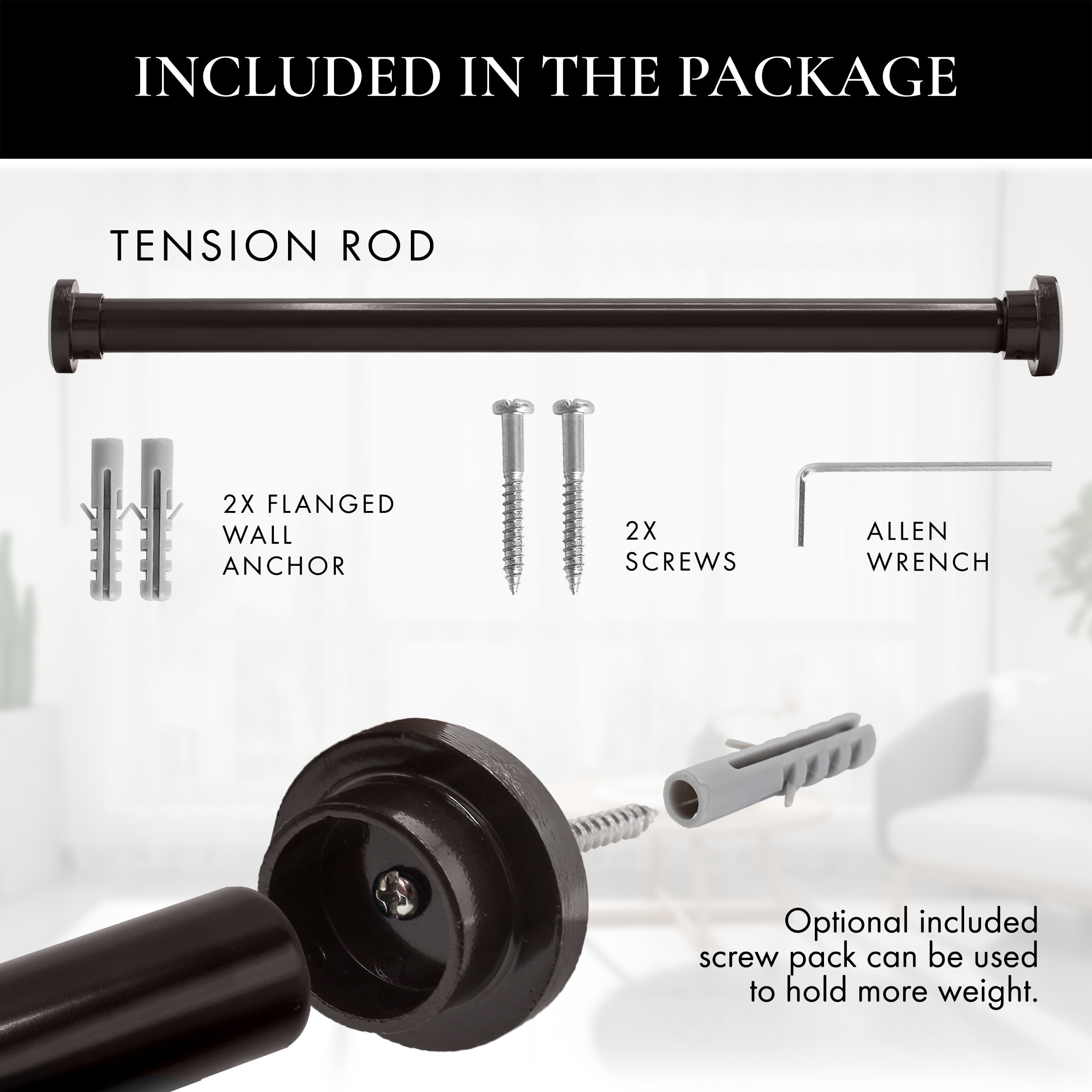 Meriville 1-inch Diameter Metal Tension Rod, Adjustable 16-24, Oil-Rubbed Bronze