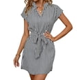 thumbnail image 2 of Gamivast Shirt Dress for Women Short Sleeve Sundress V-Neck Casual Dress Striped Print Tie Waist Buttons Down Slim Fit Office Work Wear, 2 of 5