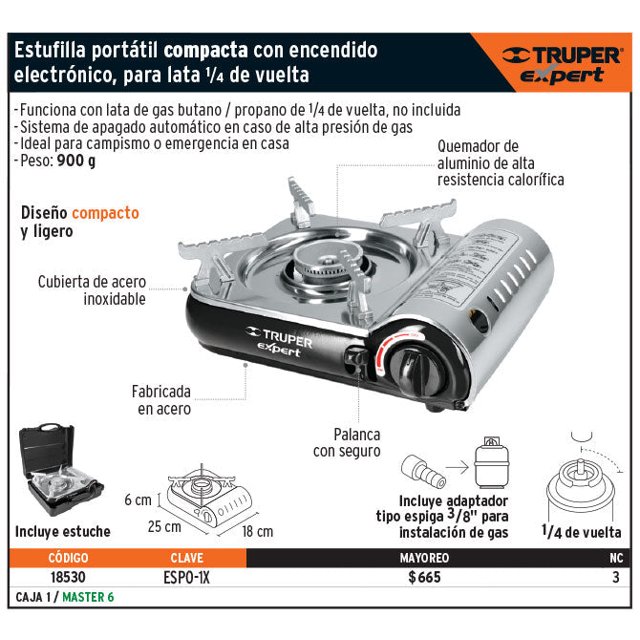 Estufilla portátil, encendido electrónico, lata 1/4, Expert Expert Estufilla portátil, encendido electrónico, lata 1/4, Expert