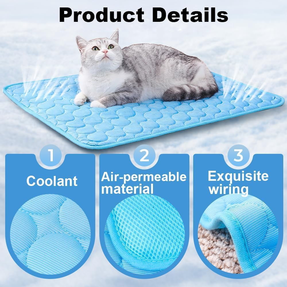 Kittra Cooling Mat for Cats, Comfortable and Breathable Cooling Bed for Cats, 3 Layer System Instant Cool, for Small Dogs and Cats (Light Blue,M(25 * 20in))