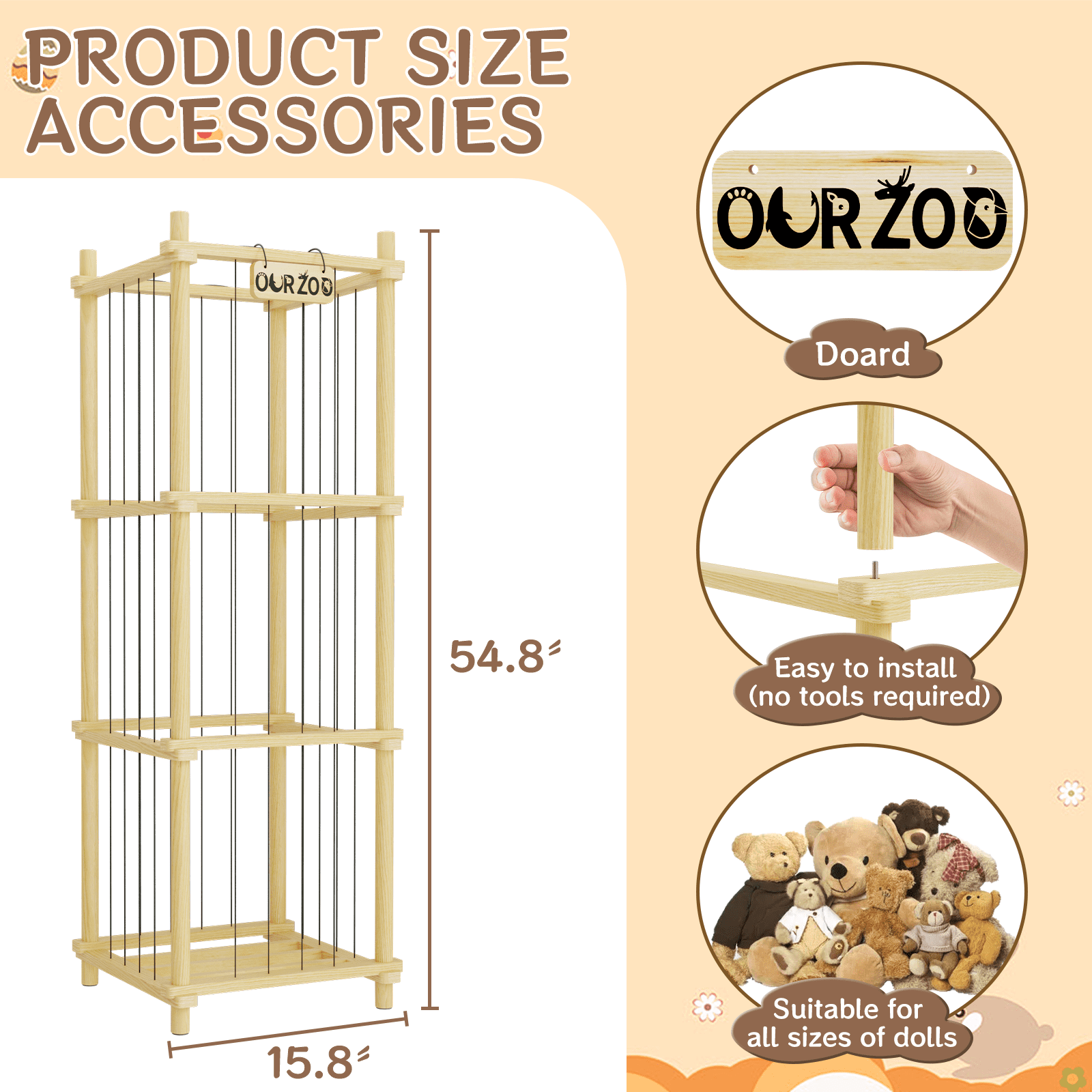 Stuffed Animal Zoo Storage Cage, 55'' Extra Large Toy Storage Bin Display for Kids Room, Playroom, Plushies, Stuffy, Toys Organizer Holder Basket