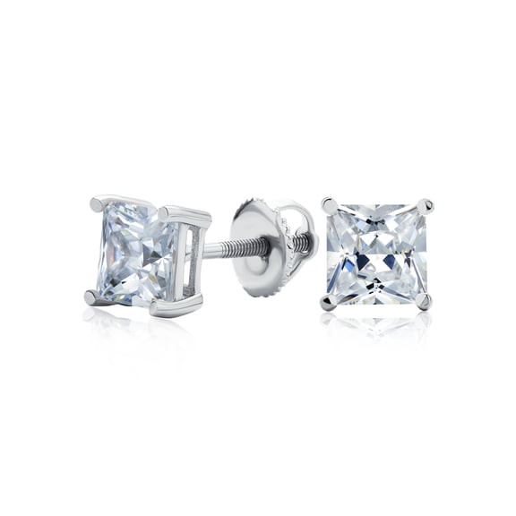 Bling Jewelry Womens Classic Cubic Zirconia Square CZ Solitaire Stud Earrings Security Screw Back .925 Sterling Silver