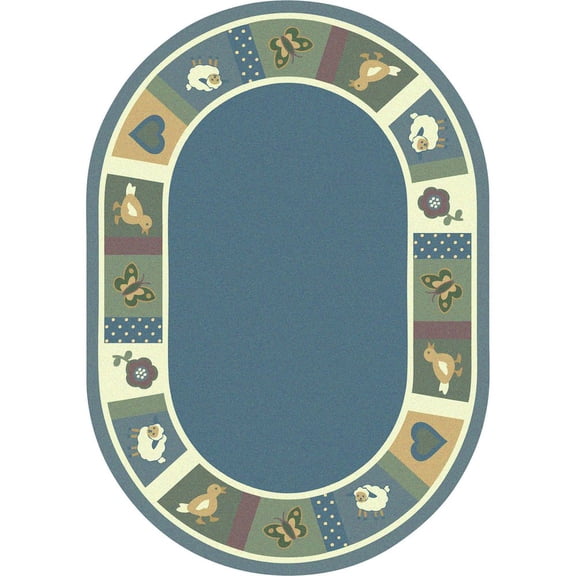 Joy Carpets Kid Essentials Baby Blues 5'4" x 7'8" Oval Area Rug in Color Soft