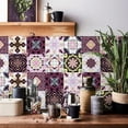 thumbnail image 2 of 24 Pcs Purple Moroccan Tile Decals, Pink Kitchen Bathroom Wall Tile Decals Peel and Stick Tile Transfers Decals (15cm x 15cm), 2 of 5