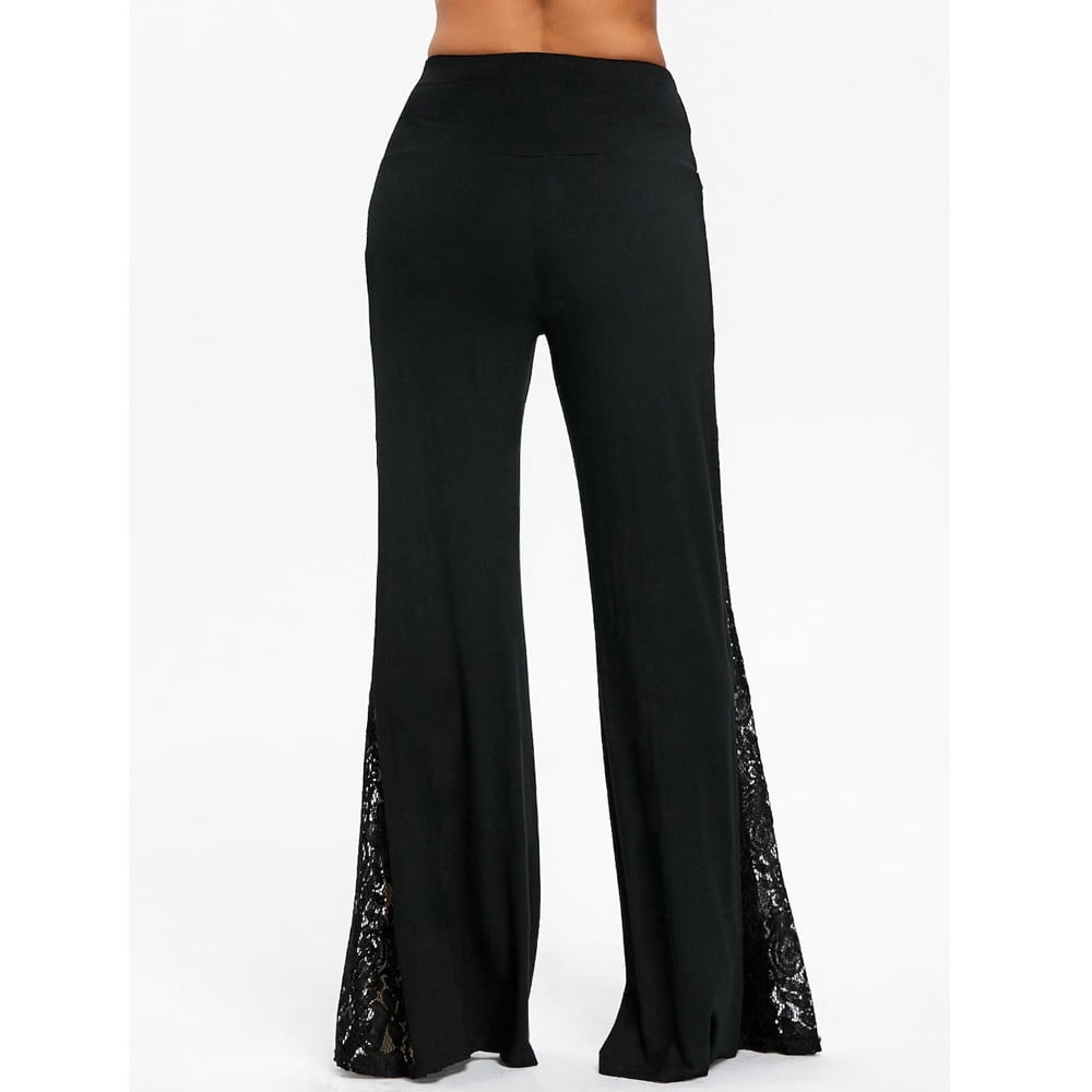Reduced PriceRYDCOT Pants,Woman Pants,Fashion,Women High Waist Lace Pants,Insert Wide Leg Pants,Leggings Loose Trousers/Black S