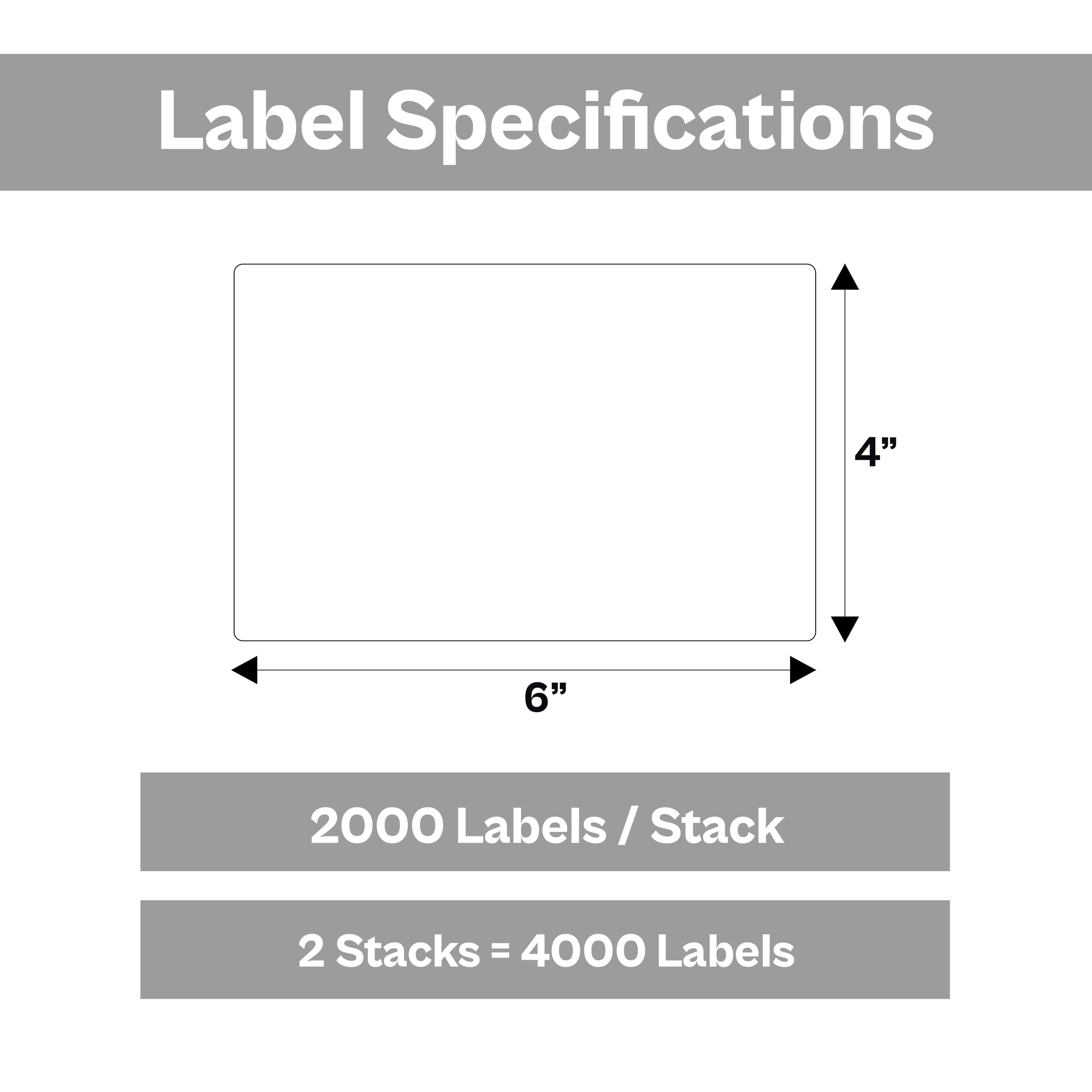 SSBM 4x6 Fanfold Thermal Transfer Labels, Must Have Thermal Ribbon (Not Included), 4000 Labels Total, 2 Stacks, 2000 Per Stack