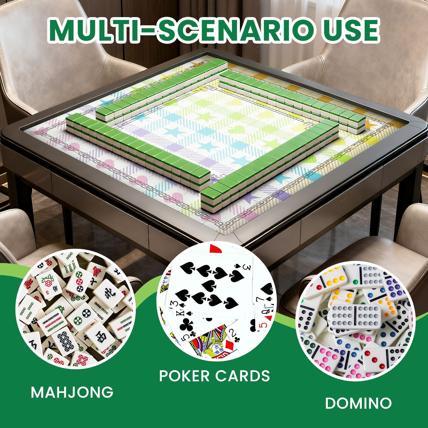 Mahjong Mat 31.5" x 31.5" Abstract Geometric Bold Shapes Vibrant Colors Non-Slip Noise Reduction American Mahjong Tiles Table Cover for Dominoes Poker Card Board Games Gift