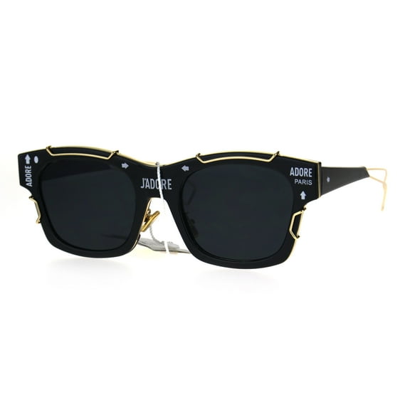 Womens Boyfriend Horned Sport Vintage Plastic Sunglasses Black Gold