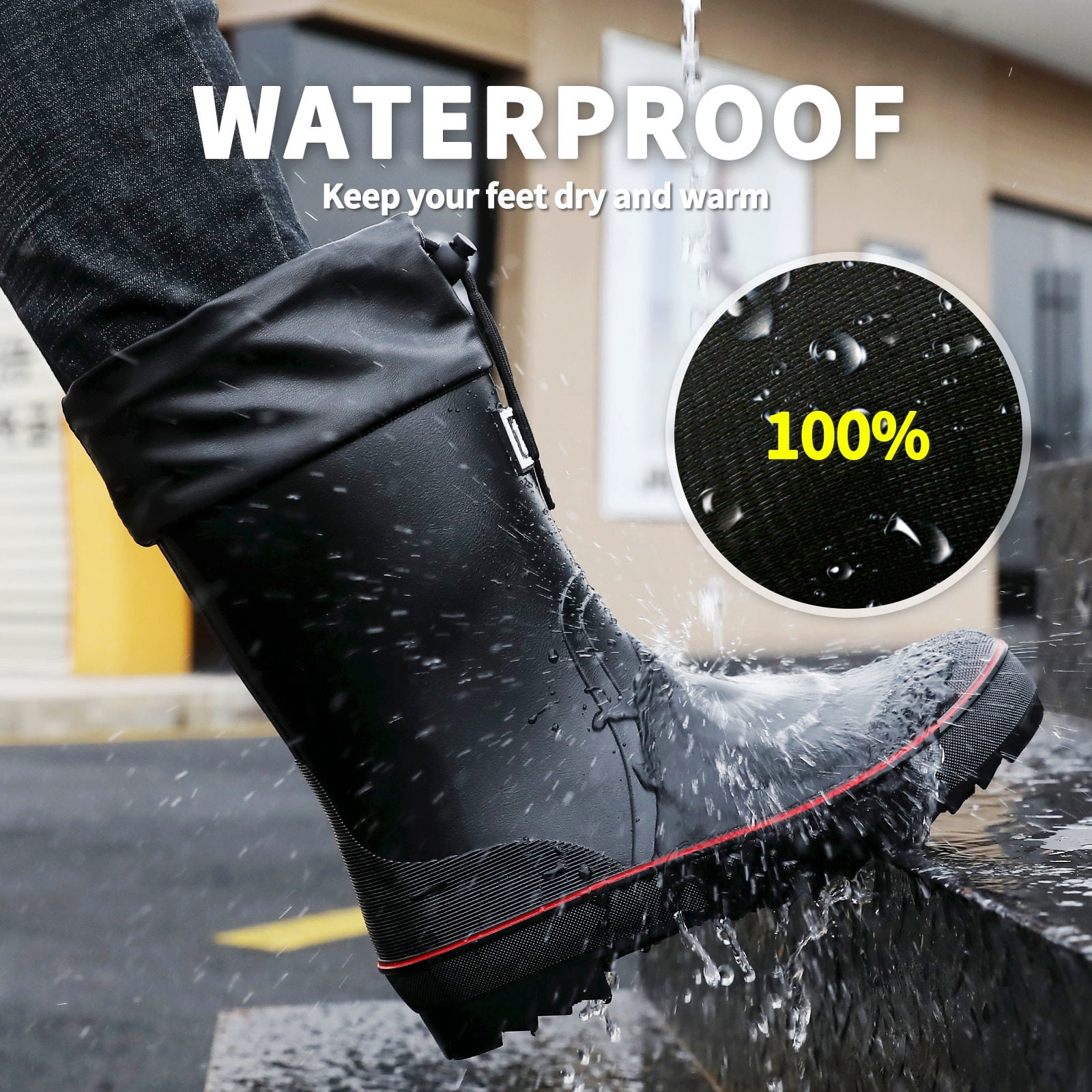 Lcamaw Rubber Rain Boots for Men, Waterproof Men’s Deck Boots with Adjustable Closure, Comfort Lightweight Work Mud Boots, Anti-Slip Mid-Calf Fishing Boots for Farming Gardening Hiking Outdoor