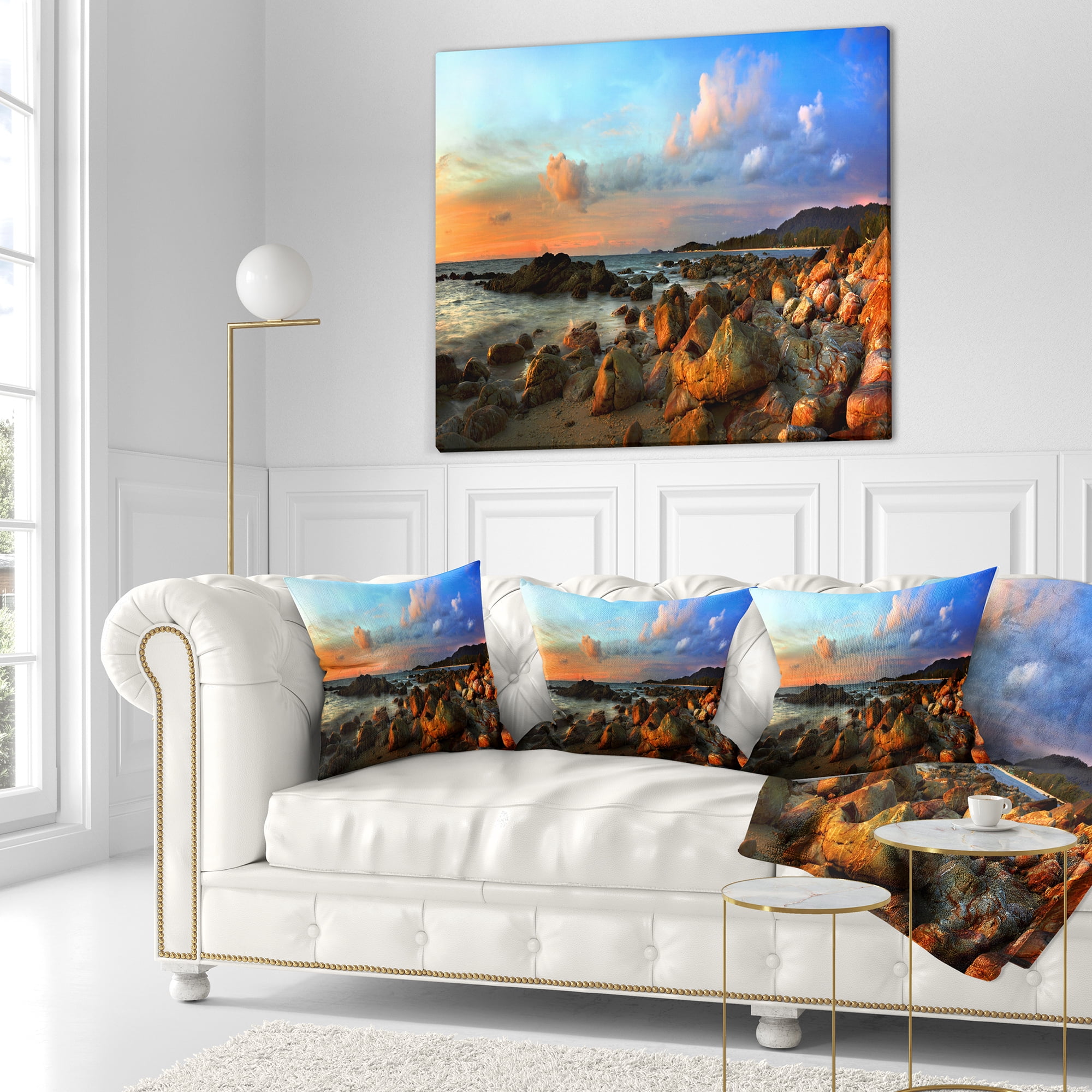 Designart Colorful Tropical Sunset - Photography Throw Pillow - 16x16