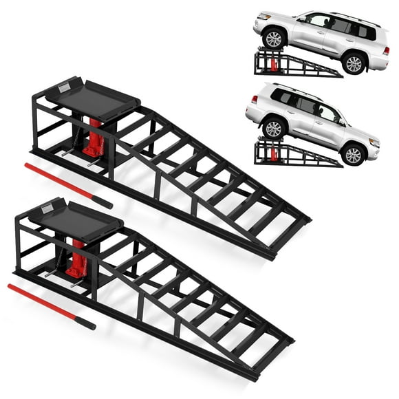 BeesClover 2 Pack 5 Ton 11060Lbs Hydraulic Car Ramps - Heavy Duty Vehicle Lift Ramps for Oil Changes & Garage Repair, Portable Auto Service Ramps for Home Garage