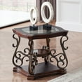 thumbnail image 4 of Gzxs Rustic End Desk, Traditional 26.3" Square Side Table w/ Wood Middle Shelf, Metal Frame, Clear Glass Top, Brown, 4 of 8