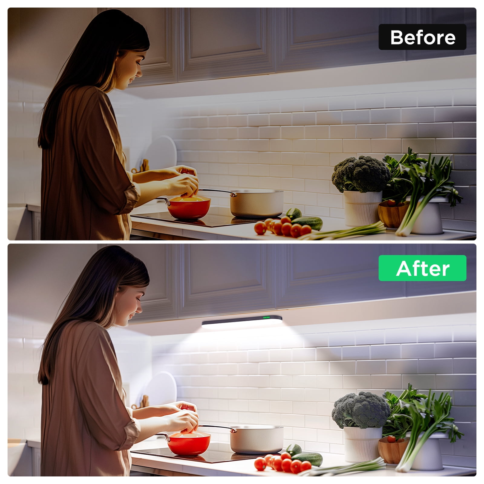 Under Cabinet Lighting, Motion Sensor Lights Indoor with 3 Color Temps Dimmable, 2600mAh Rechargeable Closet Lights Wireless, Magnetic Under Counter Lights for Kitchen Hallway Stairs,4-Pack